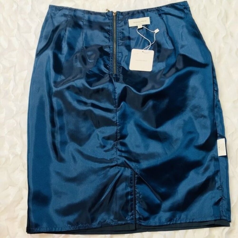 Veronika Maine Cinched Pencil Skirt Sz 10 Dark Iridescent Blue Evening New $169 - Picture 2 of 10